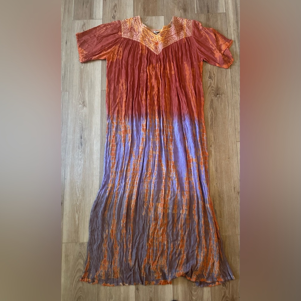 Vintage Neelam Crinkle Tye Dye Maxi Shift Dress M